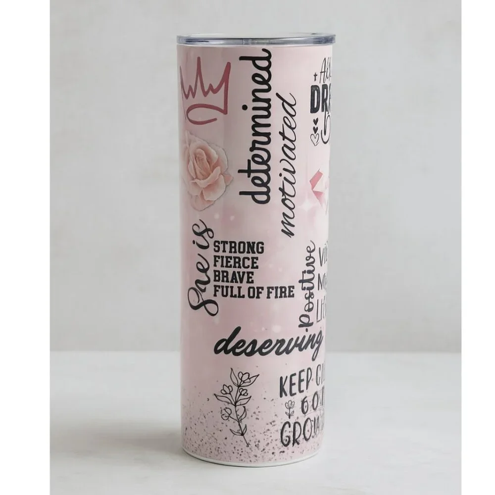 Inspirational Pink Tumbler – 20 oz – Sublimated by Scott Heil of The Crowing Hen - Picture 1 of 5